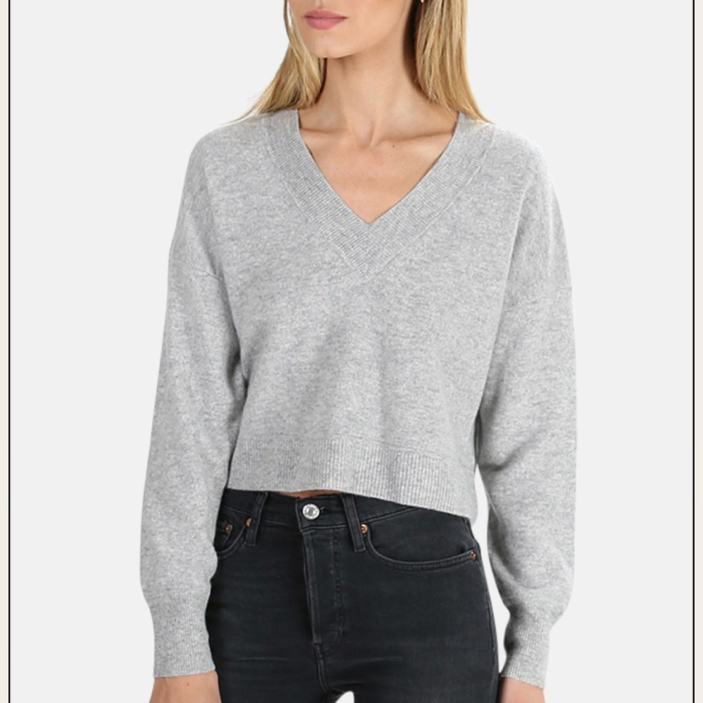 NAADAM black cashmere v-neck cropped sweater